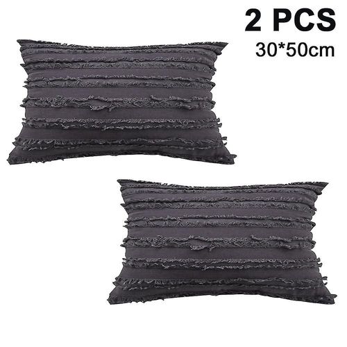 Lot De 2 Housses De Coussin Décoratives Avec Franges Et Pompons, Gris Doux