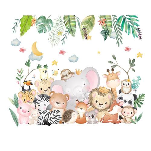 Autocollant mural Safari Jungle animaux autocollant mural éléphant girafe autocollant mural chambre d'enfants chambre de bébé chambre décoration murale-Type A