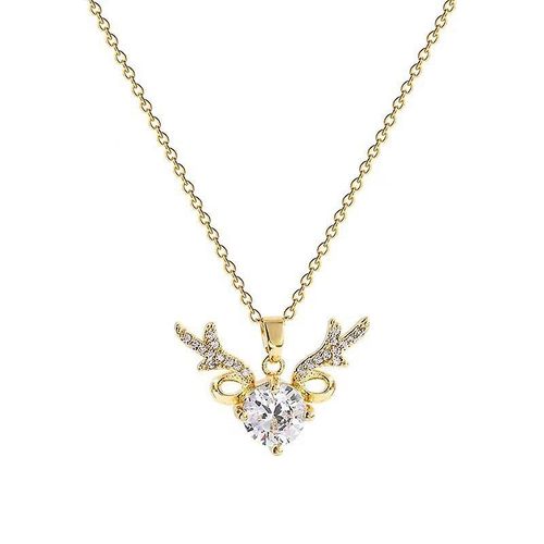 Collier D'élan Titane Acier Zircon Mignon Pendentif Collier À La Mode Cerf Bois Corne Collier Longs Colliers Collier Délicat Pour Les Femmes
