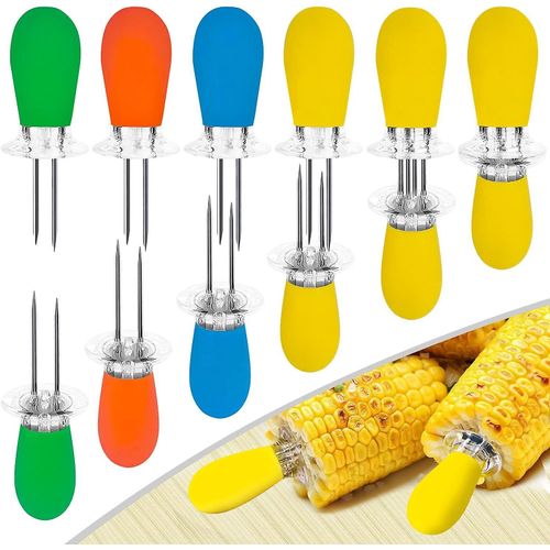 12 pièces/6 paires de supports à maïs, supports d'épis de maïs en acier inoxydable, brochettes de maïs sur les épis pour barbecue, supports de maïs doux à double broche, brochettes de maïs à conception emboîtable