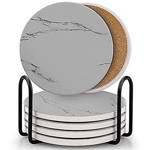 Dessous De Verre Pour Boissons, Ensemble De Dessous De Verre En Pierre De Céramique Absorbante Avec Support En Métal, Base En Liège, Motif De Surface En Marbre, Sets De Table Pour Tasses Pour La Décoration De La Maison
