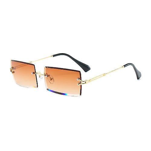 Lunettes De Soleil Vintage Sans Monture, Rectangulaires, Sans Cadre, Couleur Bonbon, Pour Femmes Et Hommes, Orange