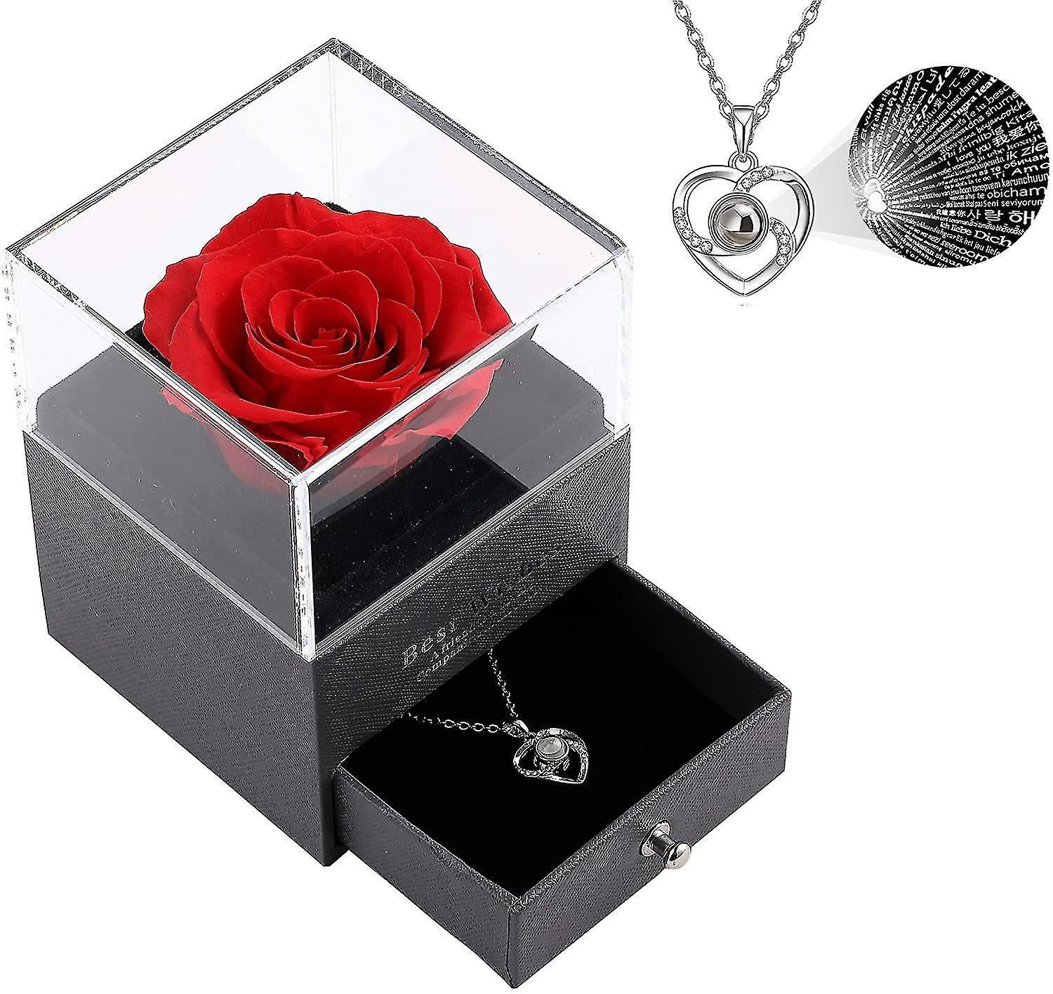 Boîte-cadeau de bijoux de rose préservée, cadeaux pour les femmes
