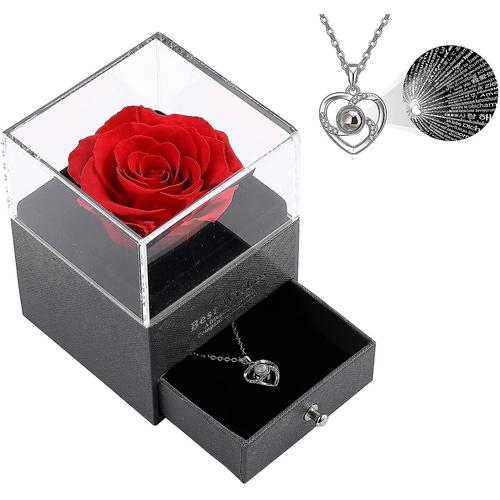 Boîte-cadeau de bijoux de rose préservée, cadeaux pour les femmes