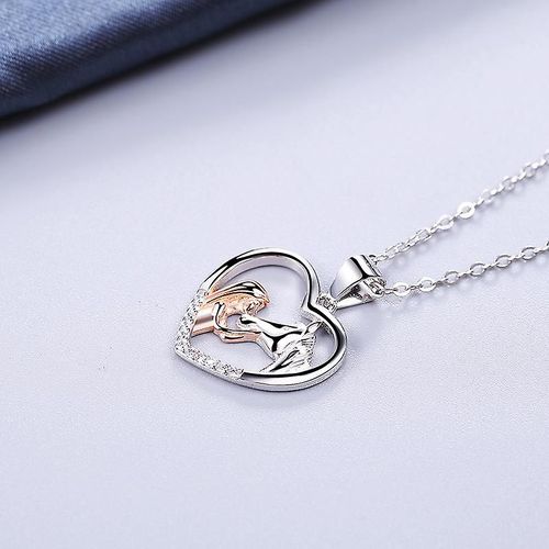 Collier Coeur À La Mode Pour Fille Avec Cheval, Pendentif Bicolore, Ornements En Or Rose