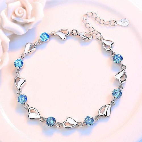 Bracelet Coeur Bleu Femme Évidé En Forme D'amour Bracelet Plaqué Argent