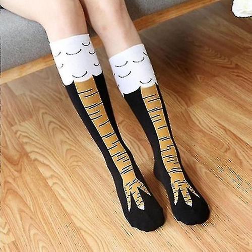 Haute Qualité Créatif Poulet Femmes Sur Les Chaussettes Au Genou Drôle Dessin Animé Pieds De Poulet Motif Chaussette De Noël Réduction De L'âge Bas A