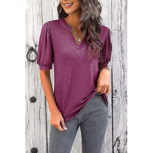 T-Shirt Décontracté À Manches Courtes Et Col En V Pour Femme - Tunique Ample D'été - Fuchsia - Grand