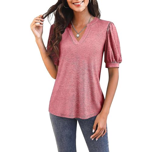 T-Shirt Décontracté À Manches Courtes Et Col En V Pour Femme - Tunique Ample D'été - Rose Rouille - Grand