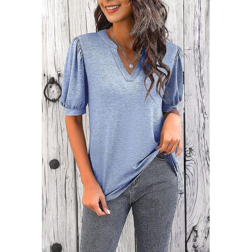 T-Shirt Décontracté À Manches Courtes Et Col En V Pour Femme - Tunique Ample D'été - Bleu Ciel Xxlarge