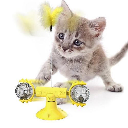 Plateau Tournant Moulin À Vent Jouet Pour Chat Plume Tease Chat Bâton Meow Planète Jaune