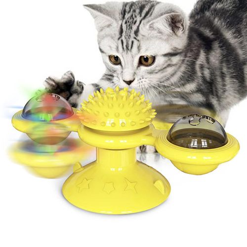 Plateau Tournant Moulin À Vent Jouet Pour Chat Plume Tease Chat Bâton Moulin À Vent Jaune
