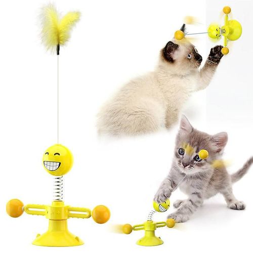 Plateau Tournant Moulin À Vent Jouet Pour Chat Plume Tease Chat Bâton Printemps Jaune