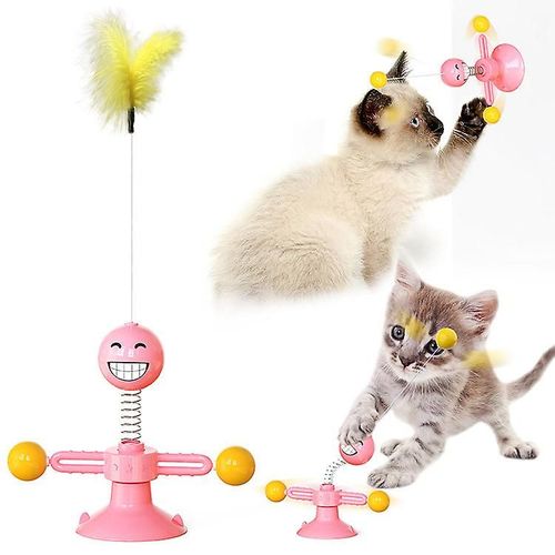 Plateau Tournant Moulin À Vent Jouet Pour Chat Plume Tease Chat Bâton Printemps Rose