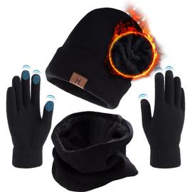 1 ensemble chapeau écharpe gants ensemble unisexe épais chaud élastique  anti-dérapant cou tête mains Protection écran tactile confortable  coupe-vent