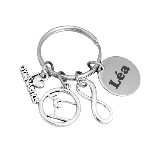 Porte-Clés Gymnaste Femme Figure Gymnastique Artistique Infini Love Argenté Gravure Personnalisée Sur Médaille