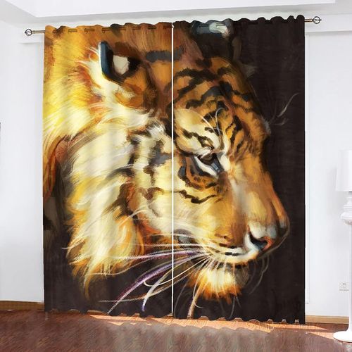 Rideaux ¿¿ ?Illets, Rideau Tigre For¿ºt, Rideaux Occultants Tigre, Rideau Thermique, Opaque Pour Chambre ¿¿ Coucher, 2 X 100 X 140 Cm