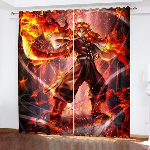 Rideaux Occultants Manga Japonais Demon Slayer, Pour Chambre De Gar?Ons Et Filles, Rideaux Perfor¿¿S Pour Chambre D'enfant, 2 X 100 X 140 Cm