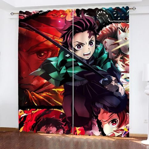 Rideaux Occultants Manga Japonais Demon Slayer, Pour Chambre De Gar?Ons Et Filles, Rideaux Perfor¿¿S Pour Chambre D'enfant, 2 X 100 X 140 Cm