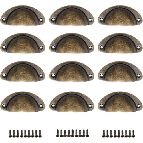 12 Pièces Poignée de Coquille Poignée de Tiroir Poignée de Meuble Poignée Antique Vintage Demi- Cercle avec Vis Rétro pour Armoire Tiroir Pharmacie Armoire Accessoires