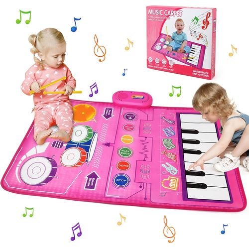 Tapis de Jeu Musique Enfant,Tapis de Danse 2 en 1,Jeu Musical Batterie de Jazz et Tapis Piano,Jouet Bebe 1 an Portable,Cadeaux Anniversaire Noël Bébés Garçons Filles 1 2 3 4 Ans (80 * 50)
