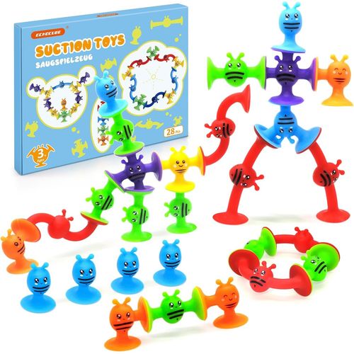 28 Pcs Jouets à Ventouses pour Le Bain en Silicone pour Les Enfants de 3+ Ans, Jouets à Ventouses Sensorielles, Jouets de Voyage Contre Le Stress pour Les Enfants et Adultes