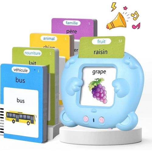 Cartes Flash Parlantes Cartes éducatives pour Enfants Talking Flash Cards 112 Feuilles 224 Mots De 3+ Ans Montessori Jouets éducatifs pour Enfants Cadeaux d'anniversaire pour Enfants(Bleu)
