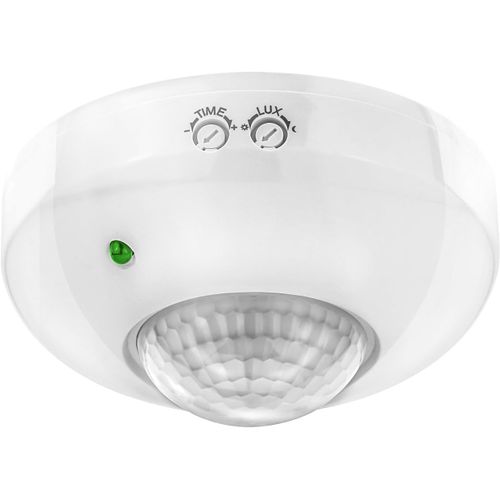 1x Infrarouge Détecteur de Mouvement Émerger Montage au Plafond Intérieur Contrôle des Feux Zone de Travail à 360° Portée de 6m Capteur de Lumière Intégré Blanc