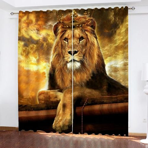 Rideaux Occultants Motif Roi Lion Insonorisation Avec Oeillets Rideaux En Polyester Salon Chambre Chambre D'enfant Cuisine, 2 X 100 X 140 Cm