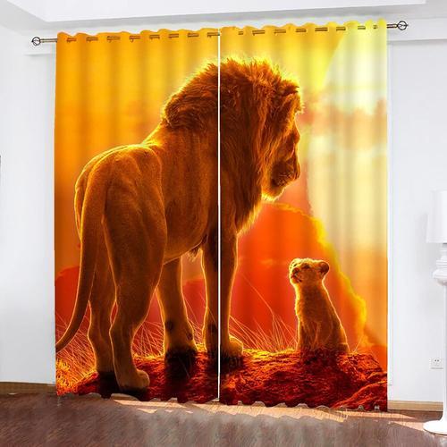 Rideaux Occultants Motif Roi Lion Insonorisation Avec Oeillets Rideaux En Polyester Salon Chambre Chambre D'enfant Cuisine, 2 X 100 X 140 Cm