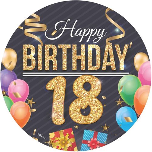 Ershi-Dekora, Disque D'azyme Comestible Happy Birthday, Décoration Pour Gâteaux D'anniversaire, Rond 20 Cm (Happy Birthday 18)[6036]