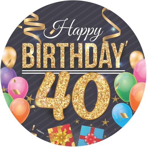 Ershi-Dekora, Disque D'azyme Comestible Happy Birthday, Décoration Pour Gâteaux D'anniversaire, Rond 20 Cm (Happy Birthday 40)[6038]