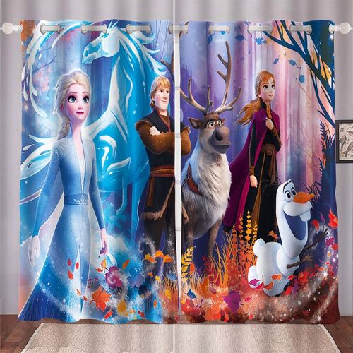 Rideaux Occultants Frozen Elsa En Tissu Pour Chambre D'enfant, Impression Num¿¿Rique 3d 100 % Polyester, Rideaux Anime Frozen Aisha Et Anna, 2 X 100 X 140 Cm