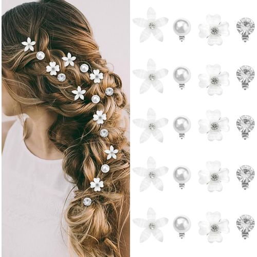 Ershi-20 Pinces À Fleurs Miniatures, Clips En Perles Et Strass, Accessoires De Coiffure Pour Femmes Et Filles, Petites Barrettes M[891]