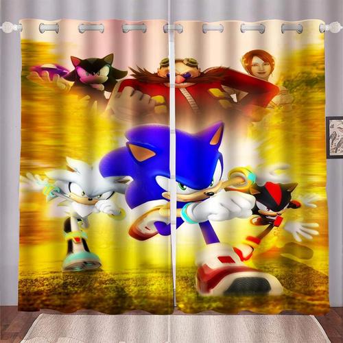 Rideaux Occultants Sonic En Tissu Pour Chambre D'enfant, Dessus ¿¿ ?Illets Pour Rideaux, Impression Num¿¿Rique 3d 100 % Polyester, 2 X 100 X 140 Cm