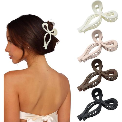 Ershi-Lot De 4 Pinces À Cheveux Avec N?ud, Pinces À Cheveux Pour Femme, Grandes Pinces À Cheveux Antidérapantes Pour Cheveux Fins [1676] 