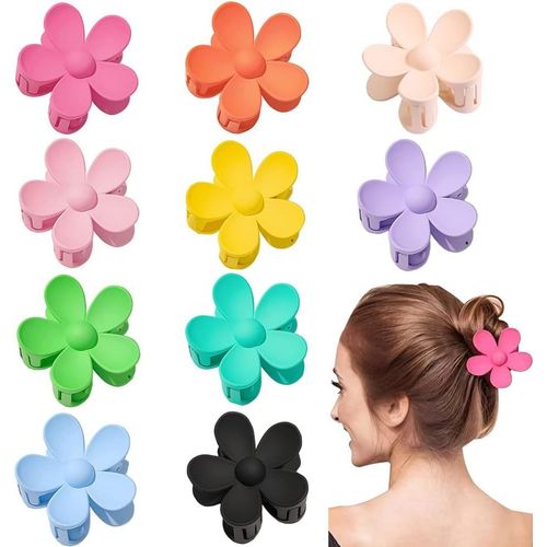 Ershi-10 Pièces Pinces À Cheveux Fleur Grandes Pinces À Griffes Antidérapantes Fleurs Solides Et Creux Styles Colourful Mix Pince [997]