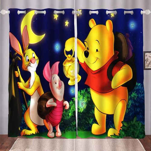 Rideaux Occultants Winnie L'ourson Pour Chambre ¿¿ Coucher Avec ?Illets, Rideaux Pour Enfants, Rideaux 100 % Polyester Opaques Pour Chambre D'enfant., 2 X 100 X 140 Cm