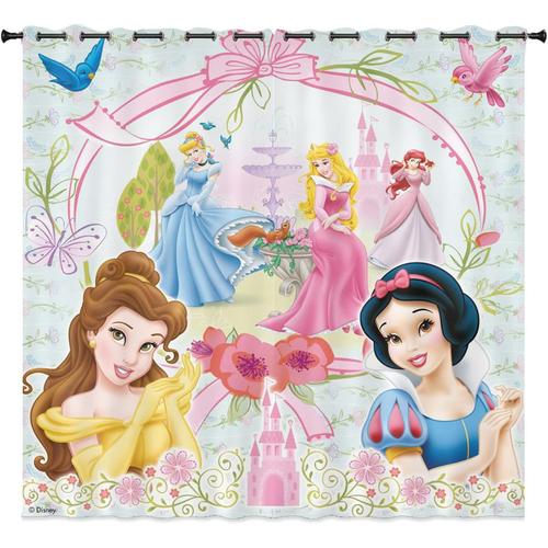 Rideau Occultant Princesses Disney, Rideau Occultant ¿¿ ?Illets Imprim¿¿ 3d Cendrillon Raiponce Pour Chambre D'enfant, 2 X 100 X 140 Cm