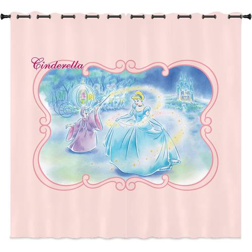 Rideau Occultant Princesses Disney, Rideau Occultant ¿¿ ?Illets Imprim¿¿ 3d Cendrillon Raiponce Pour Chambre D'enfant, 2 X 100 X 140 Cm