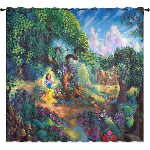 Rideau Occultant Princesses Disney, Rideau Occultant ¿¿ ?Illets Imprim¿¿ 3d Cendrillon Raiponce Pour Chambre D'enfant, 2 X 100 X 140 Cm