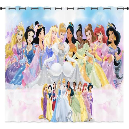 Rideau Occultant Princesses Disney, Rideau Occultant ¿¿ ?Illets Imprim¿¿ 3d Cendrillon Raiponce Pour Chambre D'enfant, 2 X 100 X 140 Cm