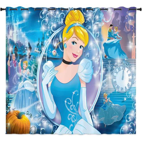 Rideau Occultant Princesses Disney, Rideau Occultant ¿¿ ?Illets Imprim¿¿ 3d Cendrillon Raiponce Pour Chambre D'enfant., 2 X 100 X 140 Cm