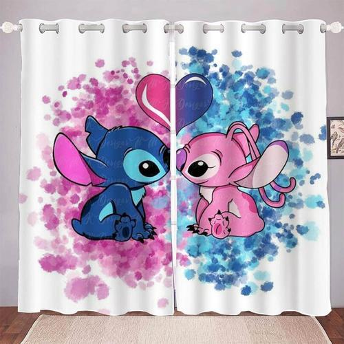 Rideaux Occultants Lilo & Stitch, Rideaux En Tissu Pour Chambres D'enfants, Les Rideaux De Salon Stitch Anime Sont Opaques Pour Les Enfants Et Les Filles, 2 X 100 X 140 Cm