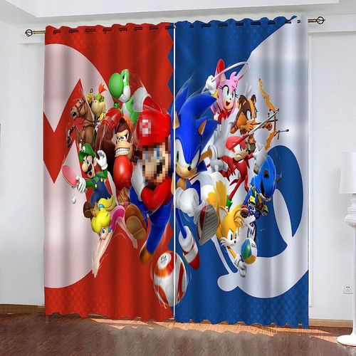 Rideau Occultant Anime Sonic, En Tissu, Pour Chambre D'enfant, Avec ?Illets, Impression Num¿¿Rique 3d, 100% Polyester, 2 X 100 X 140 Cm