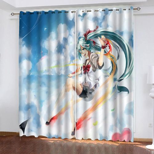 Ensemble De Rideaux Occultants Imprim¿¿S 3d Dessins Anim¿¿S Hatsune Miku Pour Chambre D'enfant Rideau Coulissant Opaque Pour D¿¿Coration Salon Salle ¿¿ Manger, 2 X 100 X 140 Cm