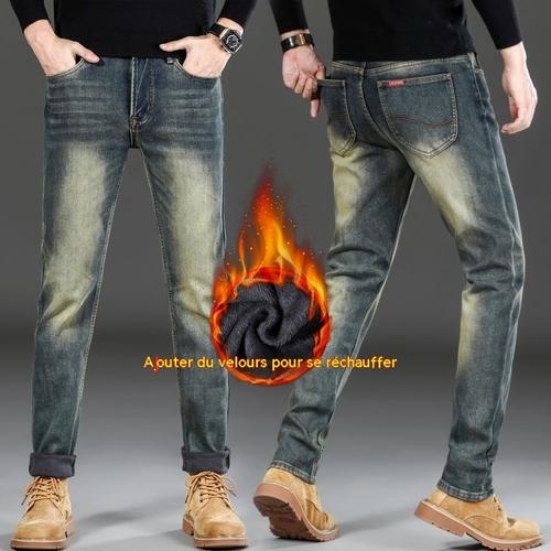 Jeans Homme Stretch Automne Hiver Épaississement