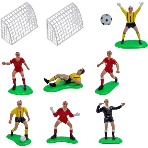 ERSHI-Dekora, Décoration de gâteau d'anniversaire, gâteau sur le thème du football et du sport, 7 figurines, 2 cages et 1 ballon[11580]