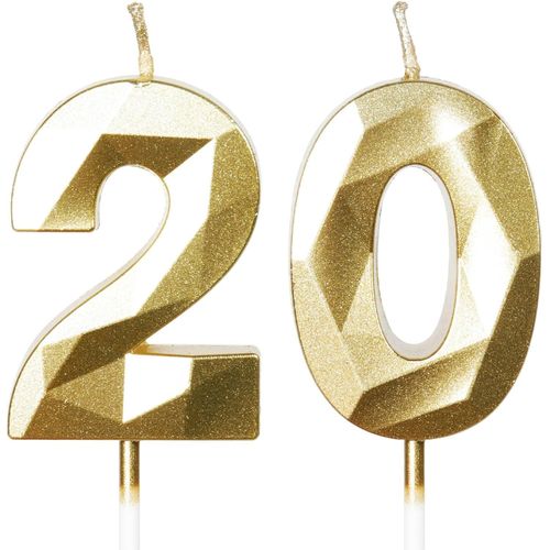 ERSHI-Bougies d'anniversaire pour 20 ans, bougie numéro 20, bougies dorées, bougie d'anniversaire pour gâteau, bougies d'anniversa[9586]