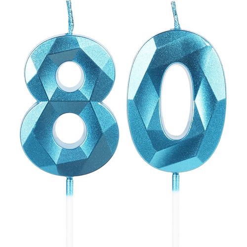 Ershi-Bleu Bougies Pour 80 Ans, 3d Bougie Numéro 20, Dorées, Pour Gâteau, Décorations De Fête D'anniversaire, Mariage[10500]